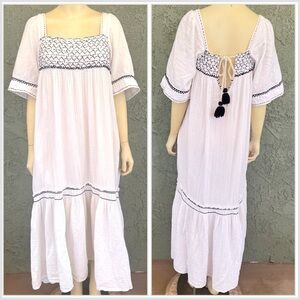 FREE PEOPLE Small Ivory Bohemian Maxi Dress Cottage core Embroidered Beachy